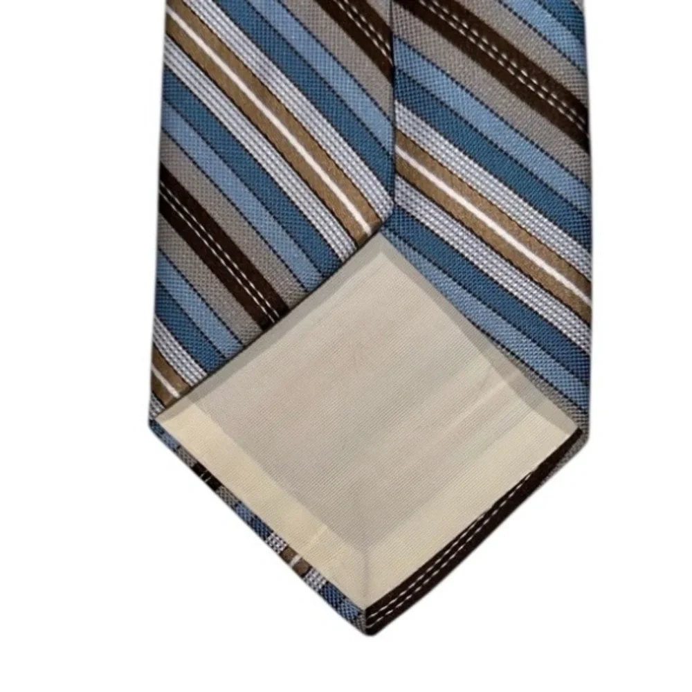 Vtg 60s SEARS Tie The Men’s Store Blue & Brown Striped Polyester MCM 57x3” USA